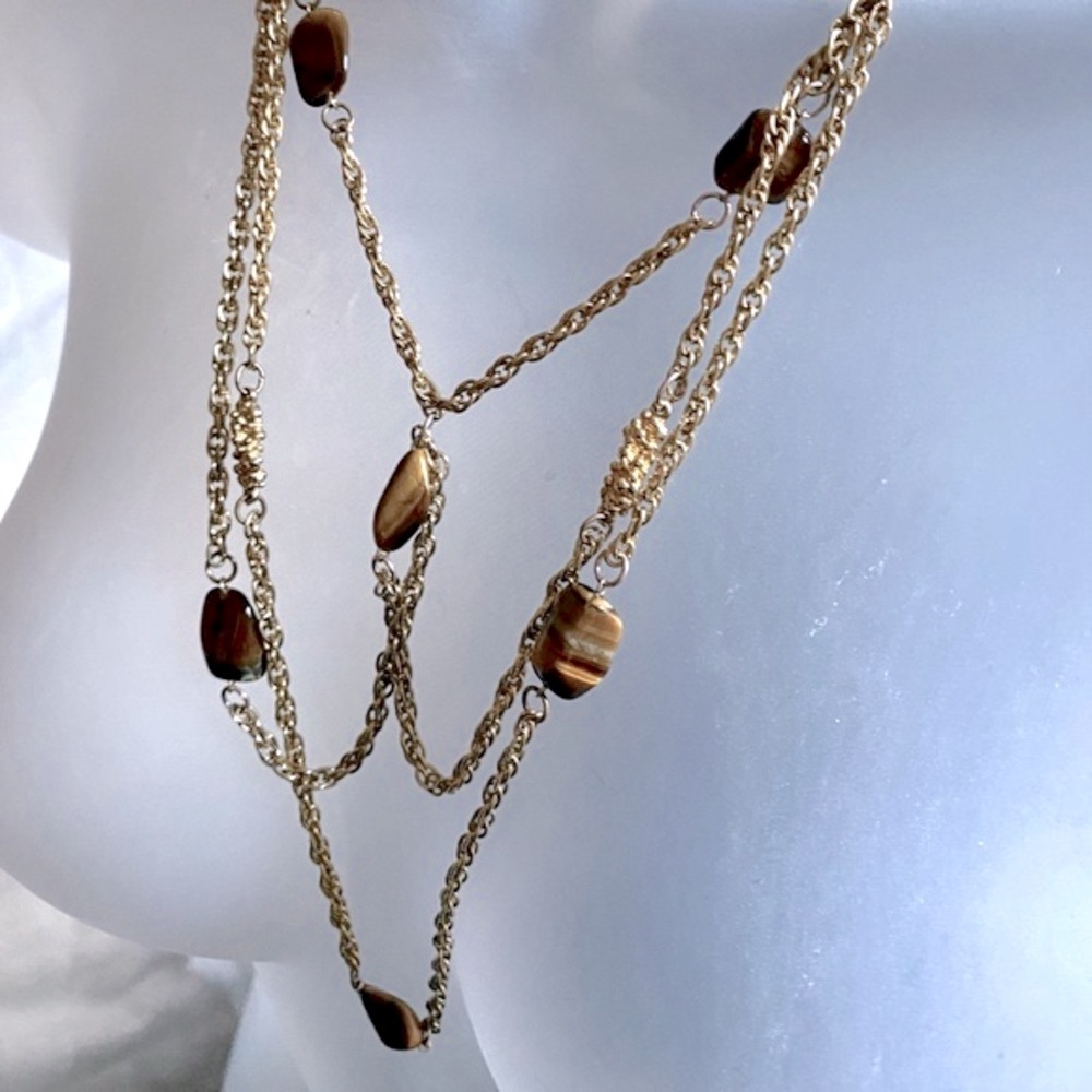 Vintage Multi Strand Brown Chatoyant Style Bead Necklace Haskell Style